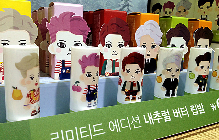  
A limited-edition product line of a popular beauty and cosmetic brand is a collaboration with Exo, a pop group. 
